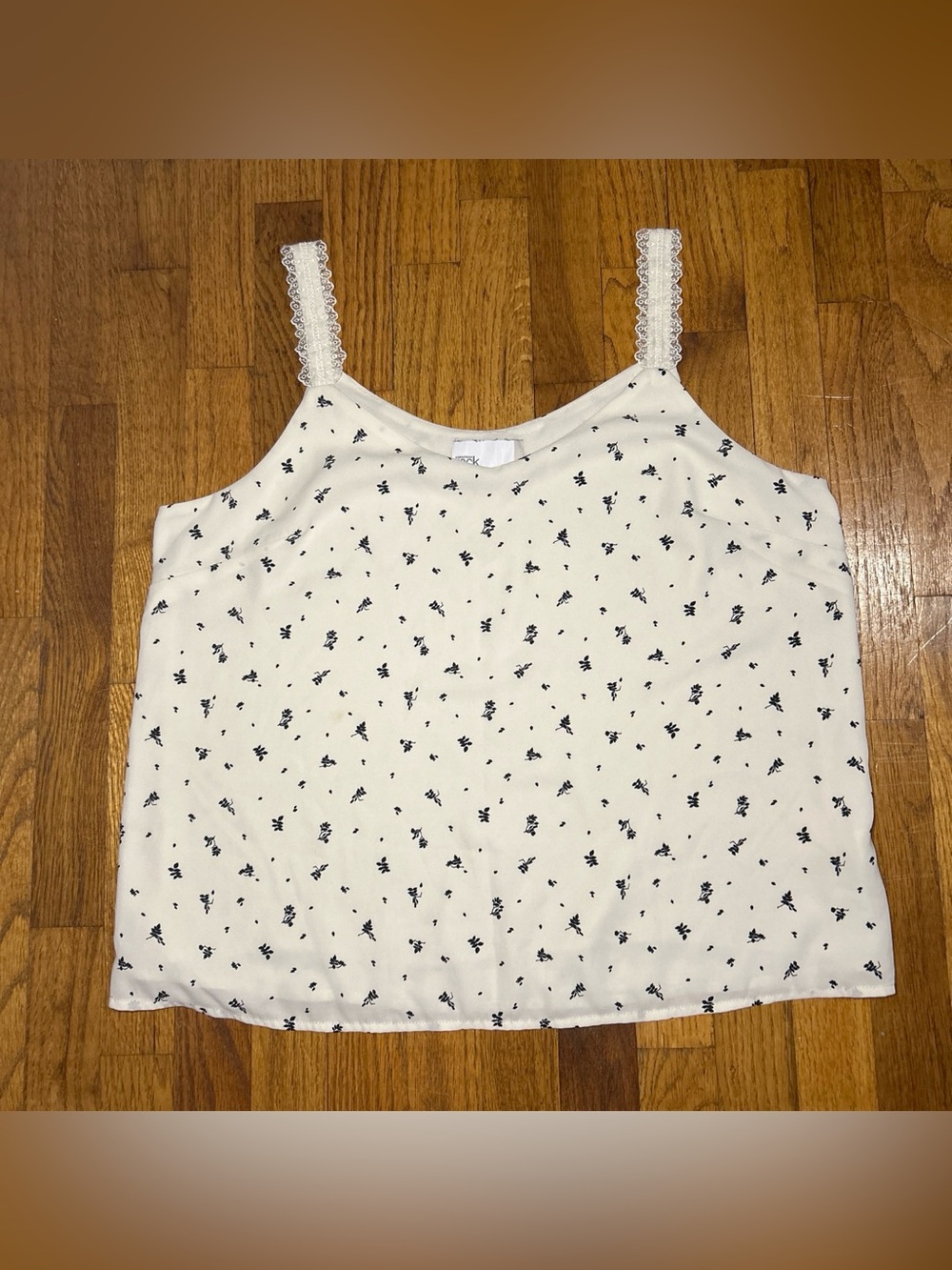 Nordstrom Rack Ditsy Floral Camisole Tank Top with Lace Straps - Cream - Large